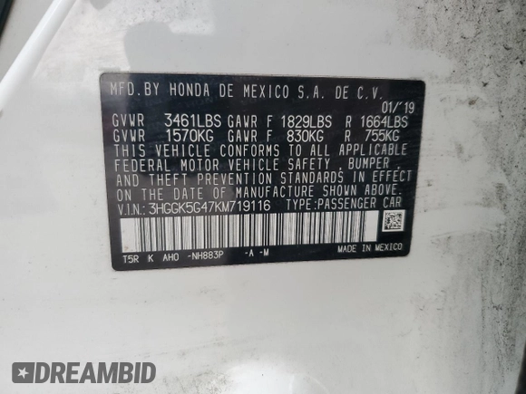 2019 Honda Fit LX with VIN 3HGGK5G47KM719116, listed as a Copart auction lot 87087244 with 40,108 mi miles and Salvage Title. Bid and sale history available at DreamBid. Image 14.