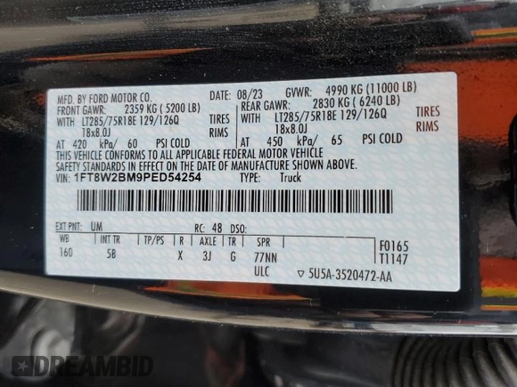 2023 Ford F-250 XL with VIN 1FT8W2BM9PED54254, listed as a Copart auction lot 51497105 with 50,898 mi miles and Salvage Title. Bid and sale history available at DreamBid. Image 13.