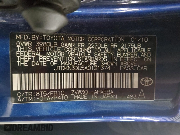 2010 Toyota Prius II with VIN JTDKN3DU5A0121374, listed as a Copart auction lot 55917665 with 224,568 mi miles and Salvage Title. Bid and sale history available at DreamBid. Image 13.