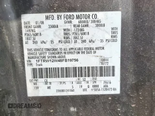 2008 Ford F-150 XL с VIN 1FTRW12W48FB19756, выставлен на аукционе Copart как лот 57286395 с пробегом 206 560 миль миль и Списание • Salvage title. История ставок и продаж доступна на DreamBid. Изображение 12.