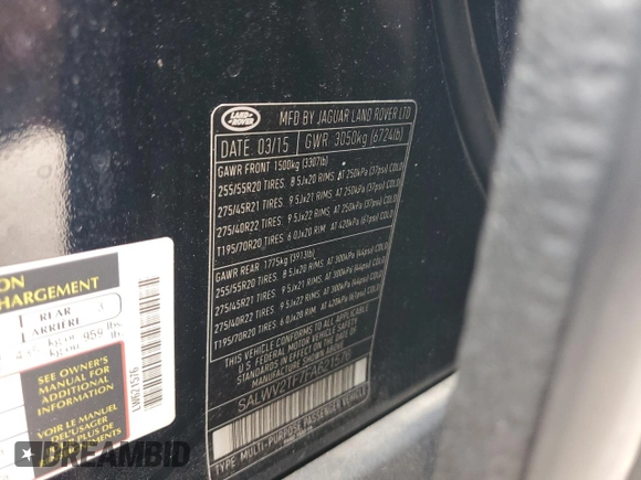 2015 Land Rover Range Rover Sport Autobiography with VIN SALWV2TF7FA621576, listed as a Copart auction lot 69435744 with 162,144 mi miles and Salvage title. Bid and sale history available at DreamBid. Image 14.