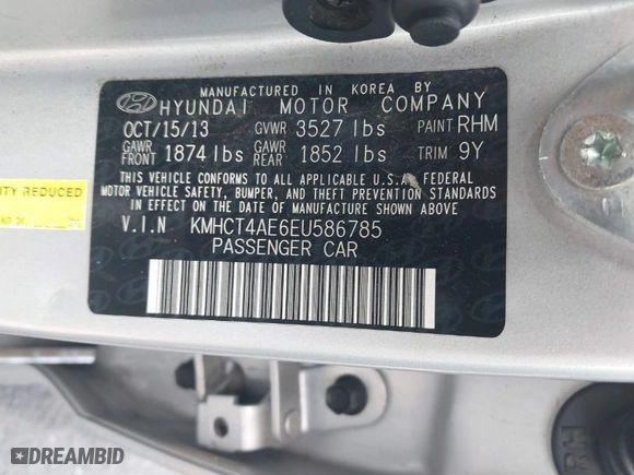 2014 Hyundai Accent GLS with VIN KMHCT4AE6EU586785, listed as a IAAI auction lot 41674060 with 135,355 mi miles. Bid and sale history available at carsss.com. Image 9.