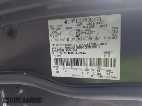 2006 Ford Explorer Eddie Bauer z VIN 1FMEU74816UA22444, wystawiony jako IAAI lot #41847473 z przebiegiem 201 308 mil mil oraz . Historia ofert i sprzedaży dostępna na DreamBid. Obrazek 9.