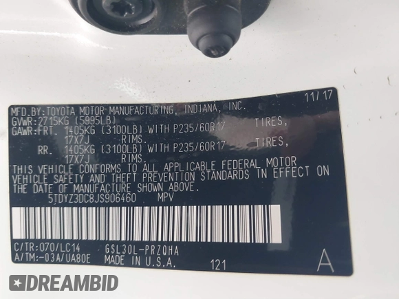 2018 Toyota Sienna XLE Auto Access Seat with VIN 5TDYZ3DC8JS906460, listed as a IAAI auction lot 41468064 with 87,750 mi miles. Bid and sale history available at carsss.com. Image 9.