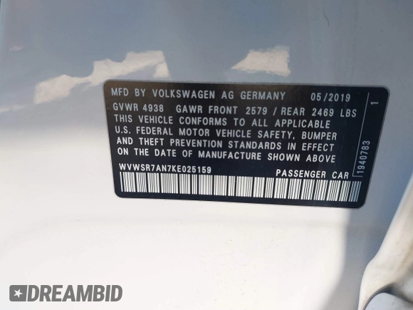 2019 Volkswagen Arteon SEL R-Line с VIN WVWSR7AN7KE025159, выставлен на аукционе IAAI как лот 41191814 с пробегом 82 622 миль миль и . История ставок и продаж доступна на DreamBid. Изображение 9.