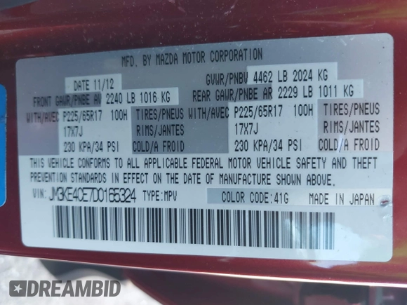 2013 Mazda CX-5 Touring with VIN JM3KE4CE7D0165324, listed as a IAAI auction lot 41879800 with 31,912 mi miles. Bid and sale history available at carsss.com. Image 9.
