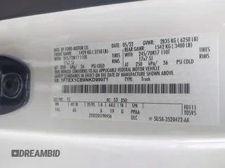 2022 Ford F-150 XL z VIN 1FTEX1CB9NKD99071, wystawiony jako IAAI lot #42377595 z przebiegiem 144 759 mil mil oraz . Historia ofert i sprzedaży dostępna na DreamBid. Obrazek 9.
