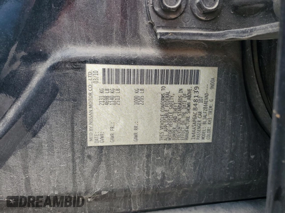 2010 Nissan Maxima SV с VIN 1N4AA5AP6AC848139, выставлен на аукционе Copart как лот 59890785 с пробегом 165 101 миль миль и Списание • Salvage title. История ставок и продаж доступна на DreamBid. Изображение 12.