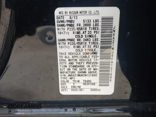 2012 Nissan Murano S with VIN JN8AZ1MU6CW121666, listed as a IAAI auction lot 41911631 with 114,851 mi miles and . Bid and sale history available at carsss.com. Image 9.