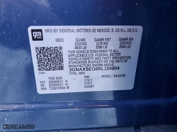 2024 Chevrolet Equinox LS with VIN 3GNAXSEG9RL159804, listed as a Copart auction lot 53052705 with 7,956 mi miles and Salvage Title. Bid and sale history available at carsss.com. Image 15.