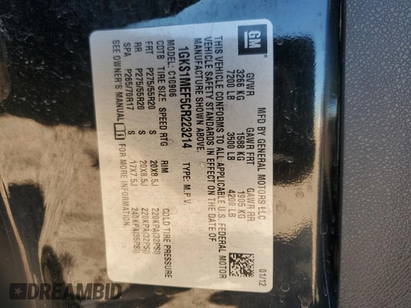 2012 GMC Yukon XL Denali with VIN 1GKS1MEF5CR223214, listed as a Copart auction lot 79906974 with 112,256 mi miles and Salvage Title. Bid and sale history available at carsss.com. Image 13.