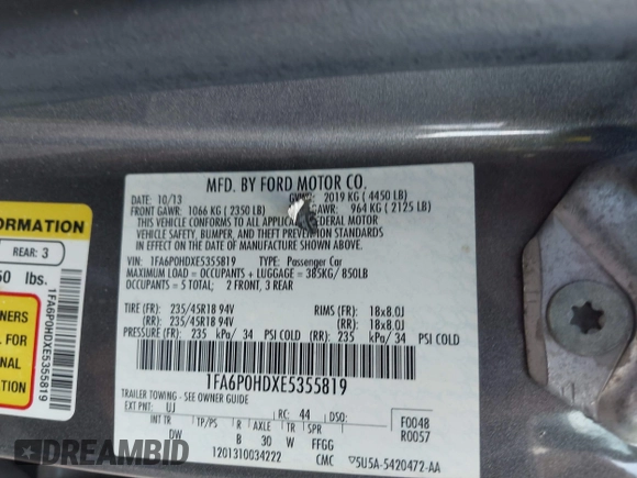 2014 Ford Fusion SE with VIN 1FA6P0HDXE5355819, listed as a IAAI auction lot 42088957 with 137,145 mi miles and . Bid and sale history available at DreamBid. Image 9.