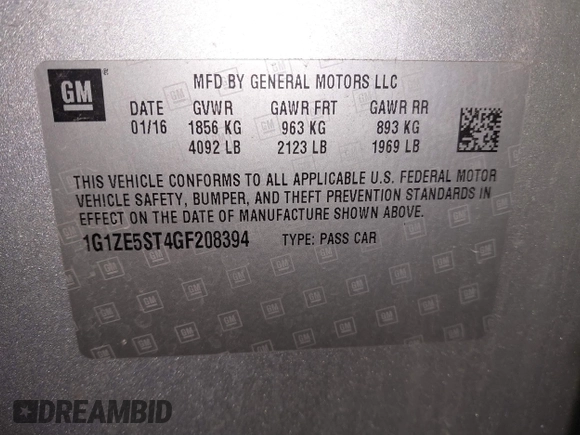 2016 Chevrolet Malibu LT with VIN 1G1ZE5ST4GF208394, listed as a IAAI auction lot 41629609 with 131,240 mi miles and . Bid and sale history available at DreamBid. Image 9.