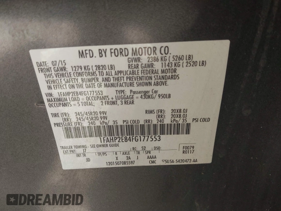 2015 Ford Taurus SEL with VIN 1FAHP2E84FG177553, listed as a IAAI auction lot 41753755 with 153,252 mi miles and . Bid and sale history available at carsss.com. Image 9.
