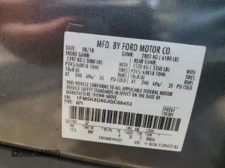 2018 Ford Explorer XLT with VIN 1FM5K8D80JGC68453, listed as a Copart auction lot 48401185 with 115,112 mi miles and Non Repairable. Bid and sale history available at DreamBid. Image 14.