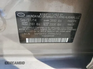 2015 Hyundai Elantra SE with VIN 5NPDH4AE2FH592573, listed as a Copart auction lot 59092025 with 62,870 mi miles and Salvage title. Bid and sale history available at DreamBid. Image 12.