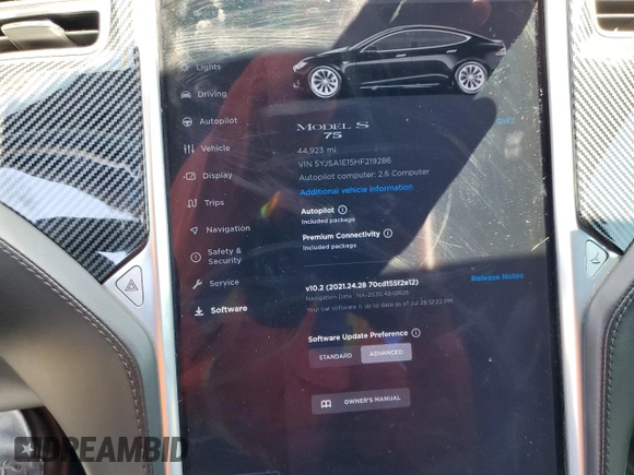 2017 Tesla Model S 60 с VIN 5YJSA1E15HF219286, выставлен на аукционе Copart как лот 66682705 с пробегом 44 923 миль миль и Списание • Salvage title. История ставок и продаж доступна на DreamBid. Изображение 9.