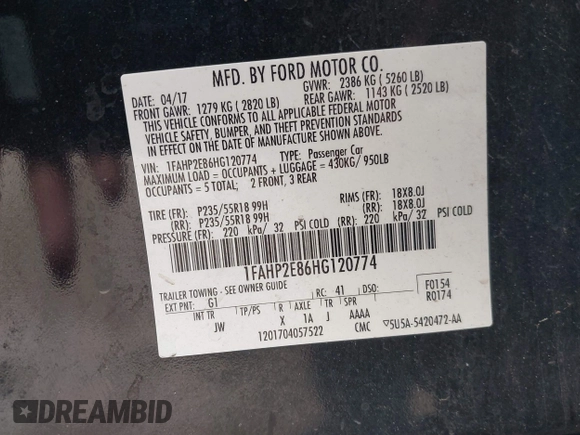 2017 Ford Taurus SEL with VIN 1FAHP2E86HG120774, listed as a IAAI auction lot 42608044 with 167,558 mi miles and . Bid and sale history available at DreamBid. Image 9.