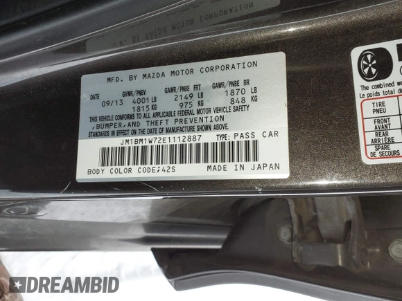 2014 Mazda 3 i Grand Touring with VIN JM1BM1W72E1112887, listed as a IAAI auction lot 41553797 with 85,325 mi miles and . Bid and sale history available at carsss.com. Image 9.