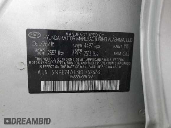 2019 Hyundai Sonata SE with VIN 5NPE24AF3KH752663, listed as a Copart auction lot 53132025 with 89,299 mi miles and Salvage Title. Bid and sale history available at carsss.com. Image 13.