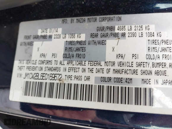 2014 Mazda 5 Sport with VIN JM1CW2BL6E0169672, listed as a IAAI auction lot 42422459 with 212,179 mi miles and . Bid and sale history available at DreamBid. Image 9.