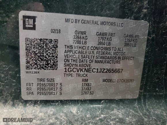 2018 Chevrolet Silverado 1500 Work Truck with VIN 1GCVKNEC1JZ265667, listed as a Copart auction lot 42725095 with 96,534 mi miles and Salvage Title. Bid and sale history available at carsss.com. Image 14.