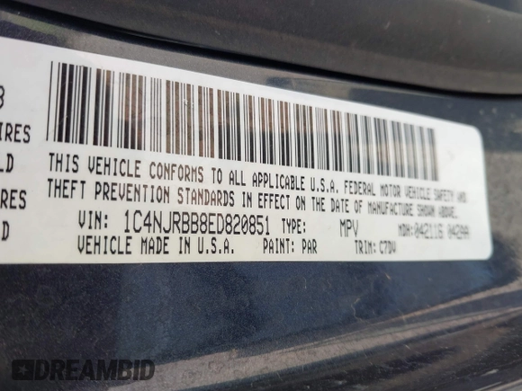2014 Jeep Patriot Sport with VIN 1C4NJRBB8ED820851, listed as a IAAI auction lot 41930011 with 155,340 mi miles and . Bid and sale history available at carsss.com. Image 9.