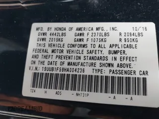 2017 Acura TLX Technology z VIN 19UUB1F59HA004236, wystawiony jako IAAI lot #42367384 z przebiegiem 73 474 mil mil oraz . Historia ofert i sprzedaży dostępna na DreamBid. Obrazek 9.