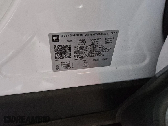 2024 GMC Terrain SLT with VIN 3GKALVEG5RL326685, listed as a Copart auction lot 86704444 with 7,090 mi miles and Salvage title. Bid and sale history available at DreamBid. Image 13.