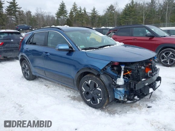 2023 Kia Niro Wind with VIN KNDCR3L15P5014997, listed as a IAAI auction lot 41525672 with 12,499 mi miles and . Bid and sale history available at DreamBid. Image 1.