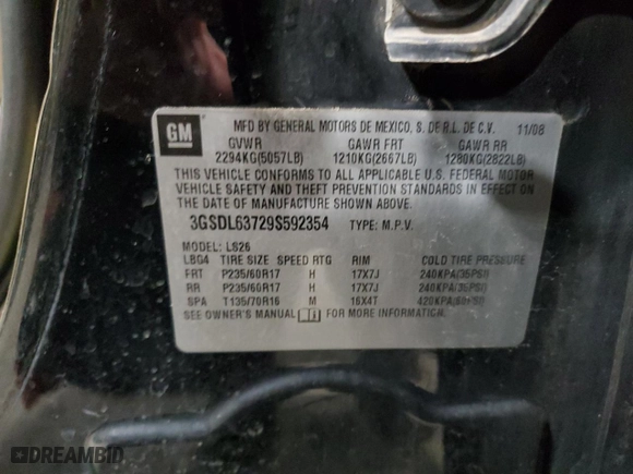 2009 Saturn VUE XR with VIN 3GSDL63729S592354, listed as a Copart auction lot 49990745 with 114,481 mi miles and Salvage Title. Bid and sale history available at carsss.com. Image 13.