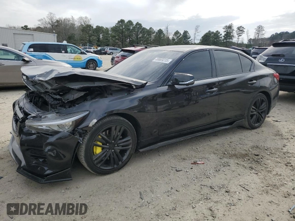 2014 Infiniti Q50 Sport with VIN JN1BV7AR3EM687395, listed as a Copart auction lot 49869235 with 86,199 mi miles and Salvage Title. Bid and sale history available at DreamBid. Image 1.