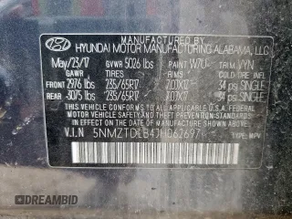 2018 Hyundai Santa Fe 2.4L with VIN 5NMZTDLB4JH062697, listed as a Copart auction lot 60356925 with 131,111 mi miles and Salvage title. Bid and sale history available at DreamBid. Image 12.
