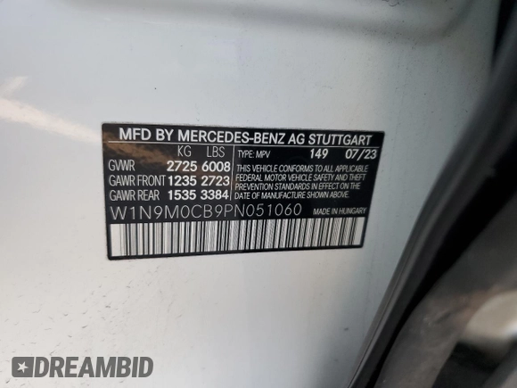 2023 Mercedes-Benz EQB 250+ z VIN W1N9M0CB9PN051060, wystawiony jako Copart lot #88711895 z przebiegiem 19 154 mil mil oraz Szkoda całkowita • Salvage title. Historia ofert i sprzedaży dostępna na DreamBid. Obrazek 13.