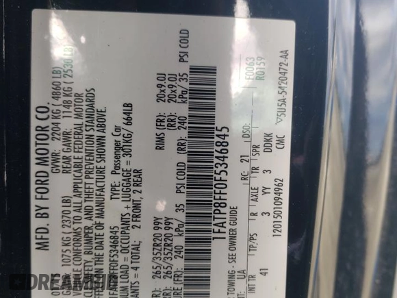 2015 Ford Mustang GT Premium with VIN 1FATP8FF0F5346845, listed as a Copart auction lot 84209444 with 114,369 mi miles and Salvage title. Bid and sale history available at DreamBid. Image 12.