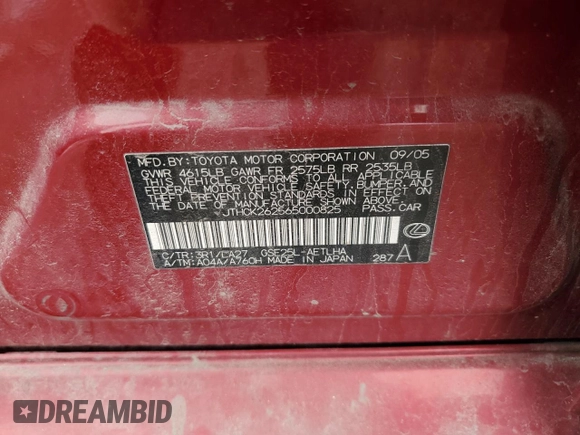 2006 Lexus IS 250 with VIN JTHCK262565000825, listed as a Copart auction lot 51835875 with 134,497 mi miles and Salvage Title. Bid and sale history available at DreamBid. Image 14.
