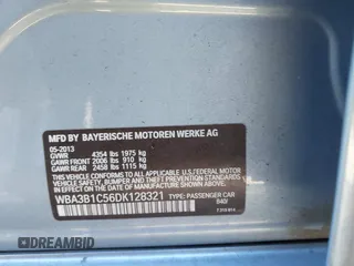 2013 BMW 3 Series 320i with VIN WBA3B1C56DK128321, listed as a IAAI auction lot 41347216 with 91,906 mi miles. Bid and sale history available at carsss.com. Image 9.