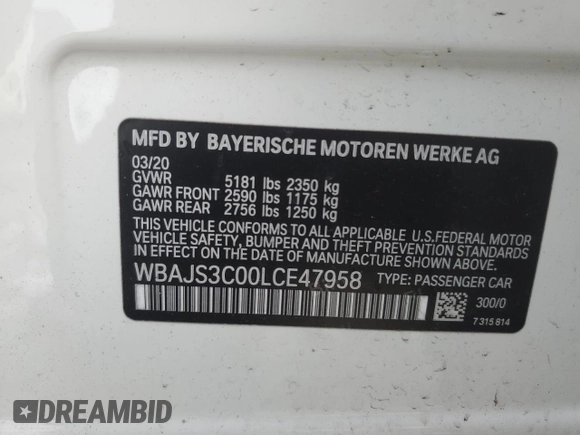 2020 BMW 5 Series 540i xDrive z VIN WBAJS3C00LCE47958, wystawiony jako Copart lot #85952394 z przebiegiem 51 849 mil mil oraz Szkoda całkowita • Salvage title. Historia ofert i sprzedaży dostępna na DreamBid. Obrazek 14.