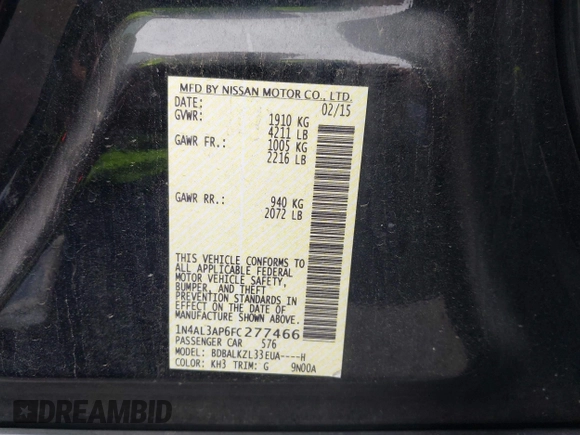 2015 Nissan Altima SV z VIN 1N4AL3AP6FC277466, wystawiony jako IAAI lot #42042276 z przebiegiem 118 806 mil mil oraz . Historia ofert i sprzedaży dostępna na DreamBid. Obrazek 9.