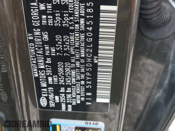 2020 Kia Telluride SX z VIN 5XYP5DHC2LG045185, wystawiony jako Copart lot #55133375 z przebiegiem 106 324 mil mil oraz Szkoda całkowita • Salvage title. Historia ofert i sprzedaży dostępna na DreamBid. Obrazek 13.