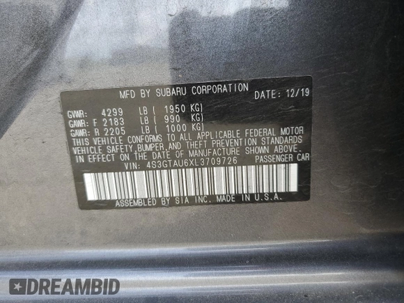 2020 Subaru Impreza Limited z VIN 4S3GTAU6XL3709726, wystawiony jako Copart lot #52116685 z przebiegiem 25 320 mil mil oraz Szkoda całkowita • Salvage title. Historia ofert i sprzedaży dostępna na DreamBid. Obrazek 14.