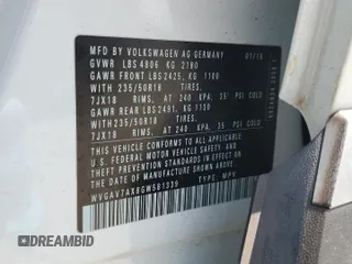 2016 Volkswagen Tiguan SEL with VIN WVGAV7AX8GW581339, listed as a Copart auction lot 52997855 with 47,096 mi miles and Salvage Title. Bid and sale history available at DreamBid. Image 14.