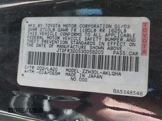 2003 Toyota MR2 with VIN JTDFR320530058205, listed as a IAAI auction lot 42184538 with 112,933 mi miles and . Bid and sale history available at DreamBid. Image 9.