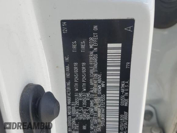 2015 Toyota Highlander XLE z VIN 5TDJKRFH4FS121555, wystawiony jako Copart lot #49957815 z przebiegiem 159 268 mil mil oraz Szkoda całkowita • Salvage title. Historia ofert i sprzedaży dostępna na DreamBid. Obrazek 12.