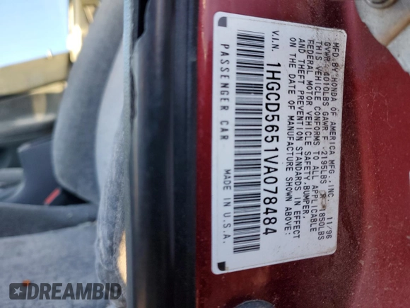 1997 Honda Accord EX with VIN 1HGCD5651VA078484, listed as a Copart auction lot 81836314 with 230,456 mi miles and Salvage Title. Bid and sale history available at DreamBid. Image 13.