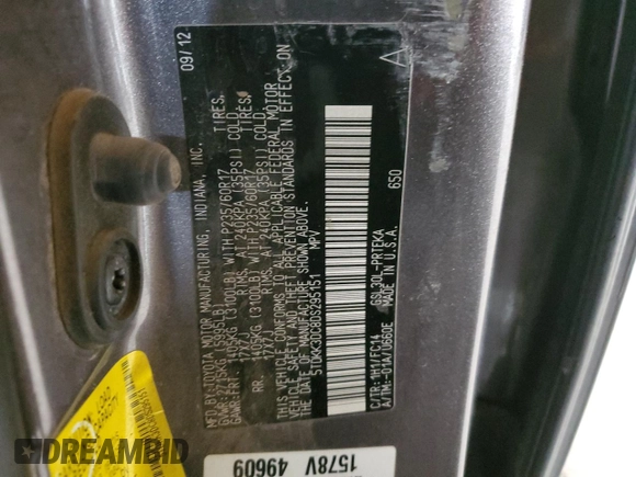 2013 Toyota Sienna LE AAS with VIN 5TDKK3DC8DS295151, listed as a Copart auction lot 46894255 with Not Provided miles and Salvage Title. Bid and sale history available at DreamBid. Image 13.