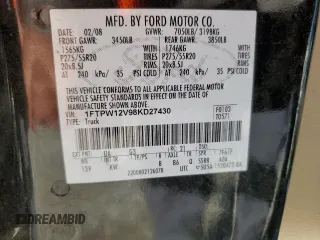2008 Ford F-150 XLT with VIN 1FTPW12V98KD27430, listed as a Copart auction lot 84651584 with 204,918 mi miles and Salvage Title. Bid and sale history available at DreamBid. Image 12.