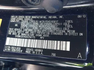 2013 Toyota Highlander with VIN 5TDBK3EH4DS256115, listed as a IAAI auction lot 41295268 with 1 mi miles. Bid and sale history available at carsss.com. Image 9.