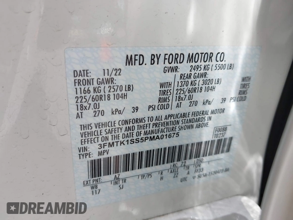 2023 Ford Mustang Mach-E Select с VIN 3FMTK1SS5PMA01675, выставлен на аукционе IAAI как лот 42417847 с пробегом 25 722 миль миль и . История ставок и продаж доступна на DreamBid. Изображение 9.