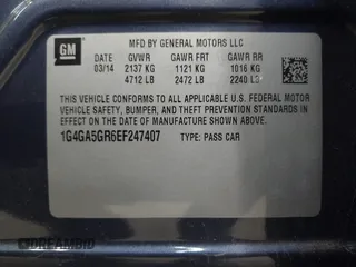 2014 Buick LaCrosse with VIN 1G4GA5GR6EF247407, listed as a IAAI auction lot 42145976 with 55,699 mi miles and . Bid and sale history available at DreamBid. Image 9.
